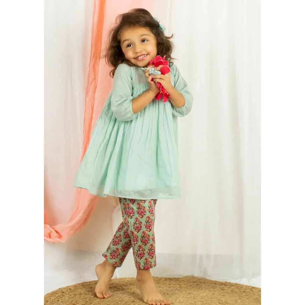 Jovi Jiyara Mint Green Loose Fit Anarkali Suit Set