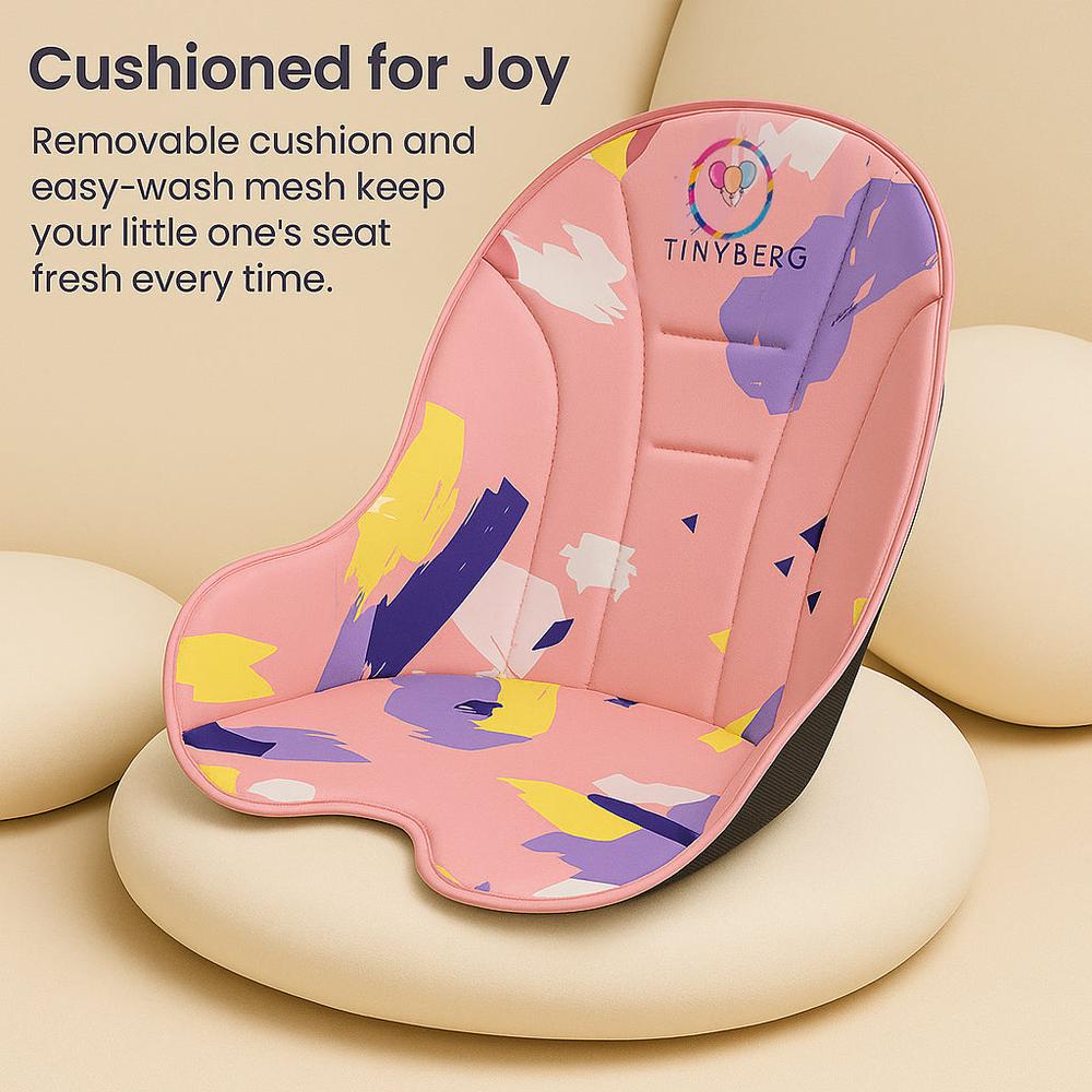 Tinyberg 3-in-1 High Chair with 5 Point Safety Belt | Upto 50 Kg | Foldable & Compact | Anti Skid Base | Wonderseat | Blueberry Pink