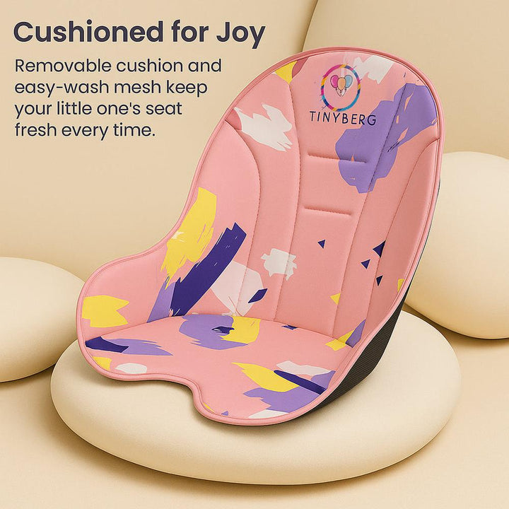 Tinyberg 3-in-1 High Chair with 5 Point Safety Belt | Upto 50 Kg | Foldable & Compact | Anti Skid Base | Wonderseat | Blueberry Pink