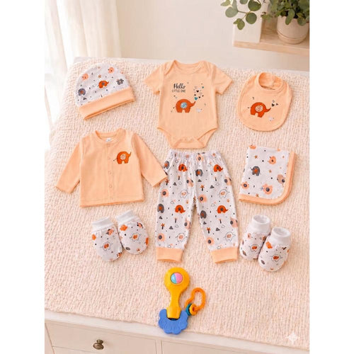 Mama's Care Hello Lil One Gift Set - Pack of 10+1 Teether Cum Rattle | Light Peach