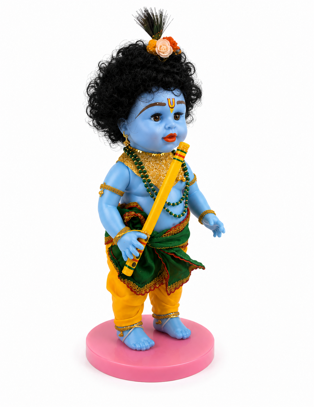 Speedage Bal Krishna Doll - Blue Skin Tone with Traditional Attirer Display Case
