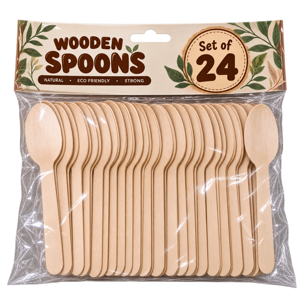 Set of 24 Disposable Eating Spoons for Kanjak Pujan – 14 cm | Essential Spoons for Halwa, Chana & Prasad | Kanjak Special