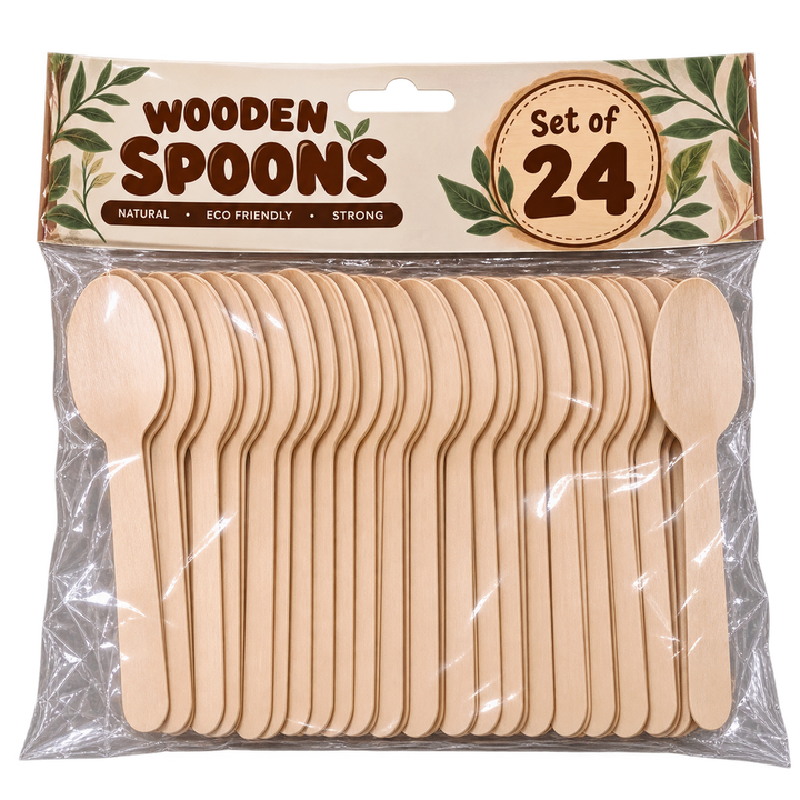 Set of 24 Disposable Eating Spoons for Kanjak Pujan – 14 cm | Essential Spoons for Halwa, Chana & Prasad | Kanjak Special