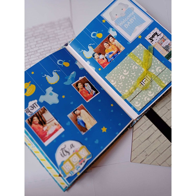 Baby Boy Scrapbook in Brown and Blue | Baby Album Personalised with Photos (COD Not Available)