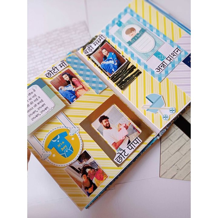 Baby Boy Scrapbook in Brown and Blue | Baby Album Personalised with Photos (COD Not Available)