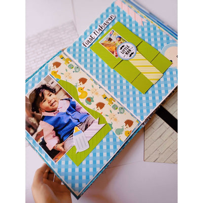 Baby Boy Scrapbook in Brown and Blue | Baby Album Personalised with Photos (COD Not Available)