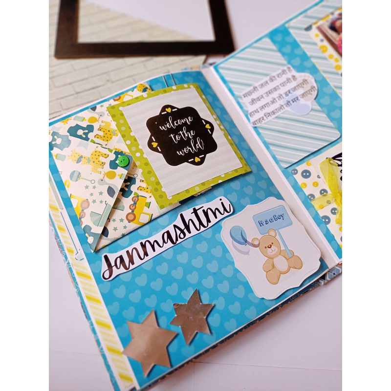 Baby Boy Scrapbook in Brown and Blue | Baby Album Personalised with Photos (COD Not Available)