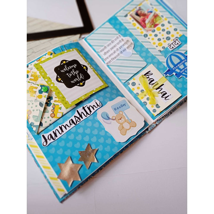 Baby Boy Scrapbook in Brown and Blue | Baby Album Personalised with Photos (COD Not Available)