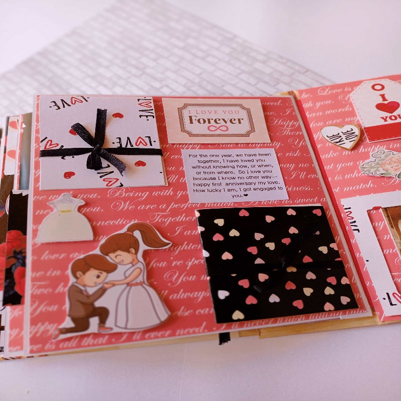 Red and Black Personalised Floral Wedding Anniversary Romantic Scrapbook (COD Not Available)