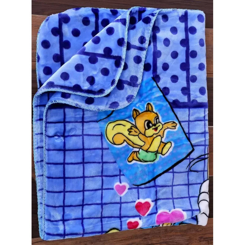 Cartoon Themed Woolen Mink Blanket for Kids (Blue)