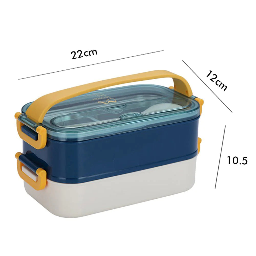  Double Storey Curvy Handle Stainless Steel Lunch /Tiffin Box for Kids (Blue/Yellow)