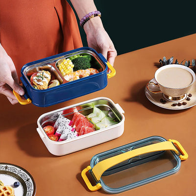  Double Storey Curvy Handle Stainless Steel Lunch /Tiffin Box for Kids (Blue/Yellow)