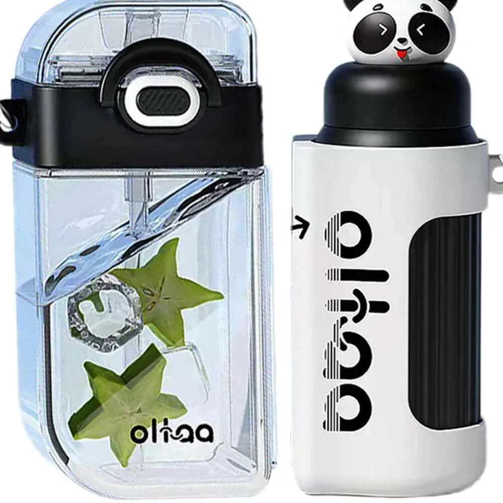 Double Tumbler Detachable Set Water Bottle (400ml & 320ml) | Black Panda