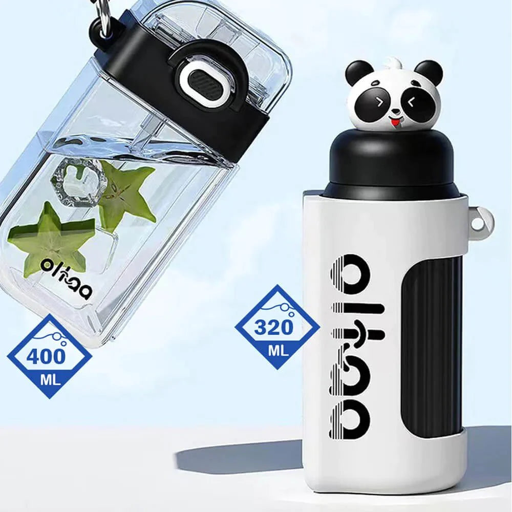 Double Tumbler Detachable Set Water Bottle (400ml & 320ml) | Black Panda