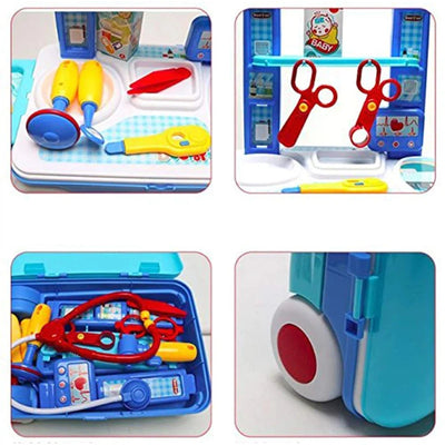 2 In 1 Doctor Nurse Medical Box With Suitcase Trolley Pretend Play Set