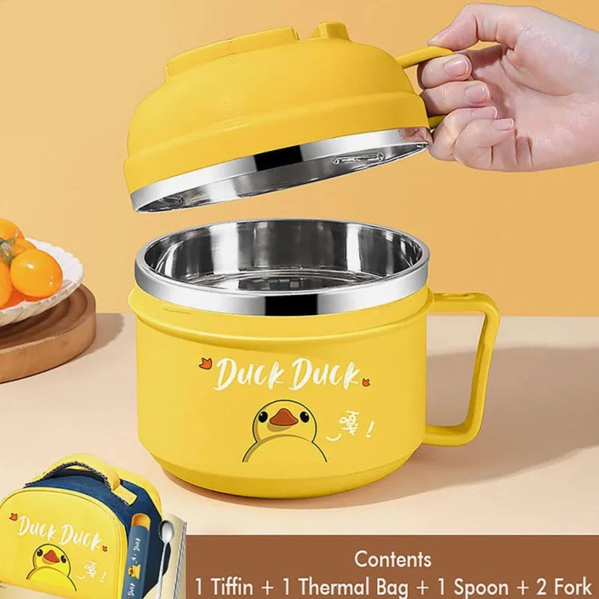 Yellow Duck Themed Handle Lunch Box with Matching lunch Box Cover