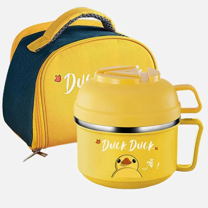 Yellow Duck Themed Handle Lunch Box with Matching lunch Box Cover