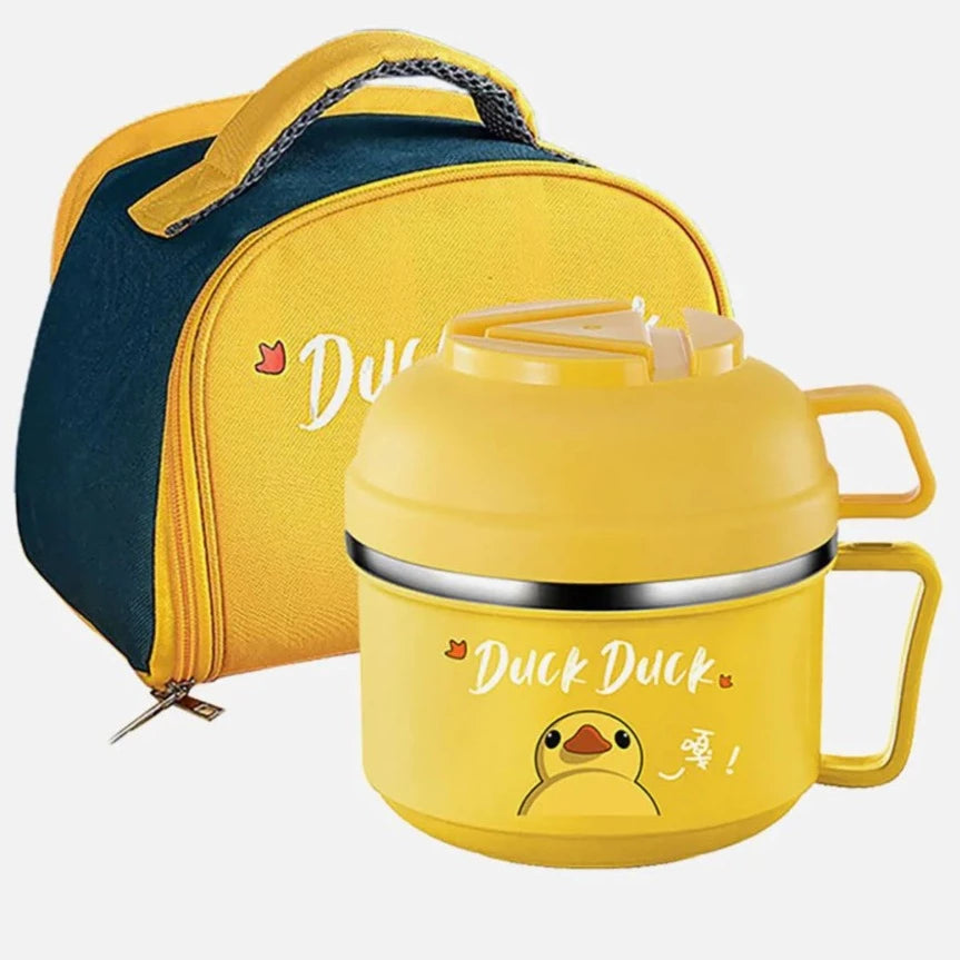 Yellow Duck Themed Handle Lunch Box with Matching lunch Box Cover