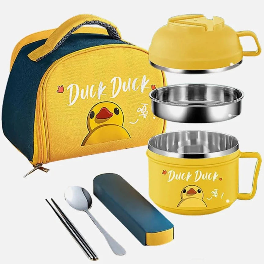 Yellow Duck Themed Handle Lunch Box with Matching lunch Box Cover