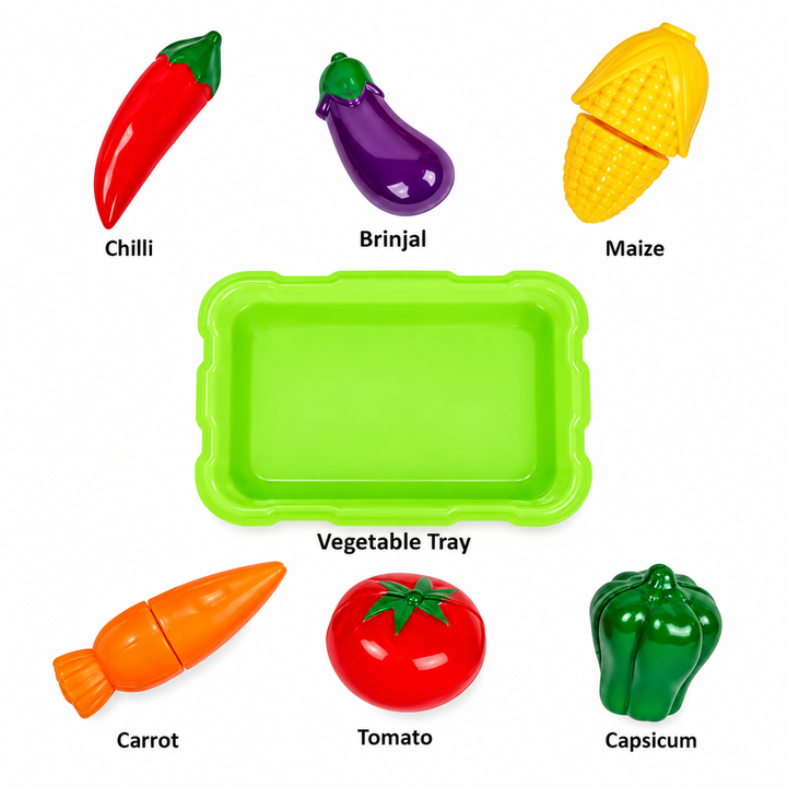 Ratnas Dora Vegetable Slice Toy Set for Kids – Realistic Sliceable Play Food Kitchen Set with Storage Tray | Pretend Play