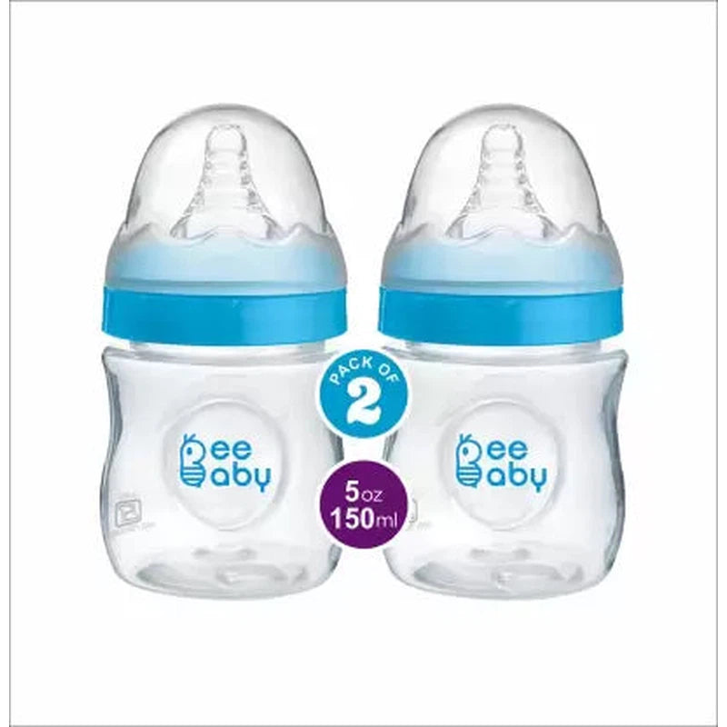 Ease Wide Neck Baby Feeding Bottle with Medium Flow Anti-Colic Soft Silicone Nipple -  150 ML / 5 oz (Pack of 2)