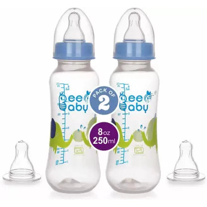 Easy - Start Slim Neck Baby Feeding Bottle with 4 Anti - Colic Gentle Touch Silicone Nipples (250 ML / 4 oz.) (Pack of 2)