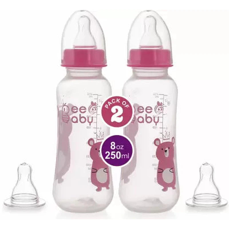 Easy - Start Slim Neck Baby Feeding Bottle with 4 Anti - Colic Gentle Touch Silicone Nipples (250 ML / 4 oz.) (Pack of 2)