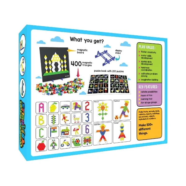 Play Panda Magnetic Puzzles - Big Triangles I 400 Magnets, 200 puzzles, Magnetic Board and Display Stand