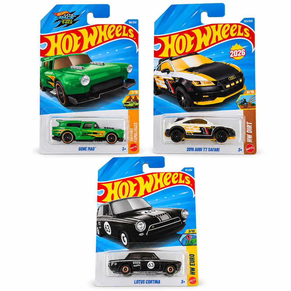 Set of 3 Hot wheels [HW 490] - Lotus Cortina, 2019 Audi TT Safari, Gone Mad