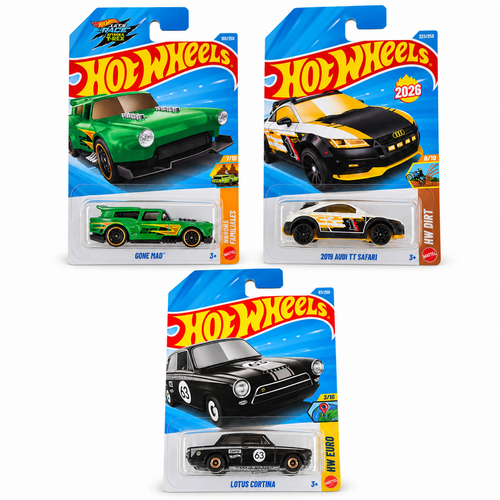 Set of 3 Hot wheels [HW 490] - Lotus Cortina, 2019 Audi TT Safari, Gone Mad