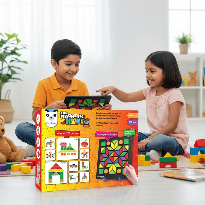 Play Panda Fun Magnetic Shapes - Big (Type 1) | 44 Magnetic Shapes, 200 Pattern Book, Magnetic Board and Display Stand