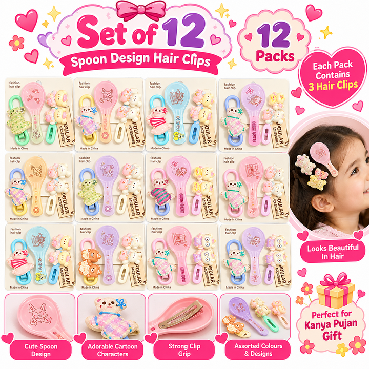 Set of 12 Spoon Design Hair Clips | Kanya Pujan Gift