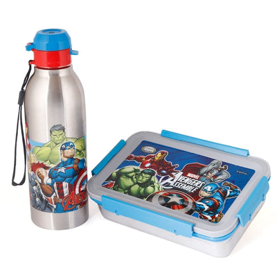 Original Licensed Disney Marvel Steel Lunch box and Merit & Clip Up Cartoon Water Bottle - Avengers