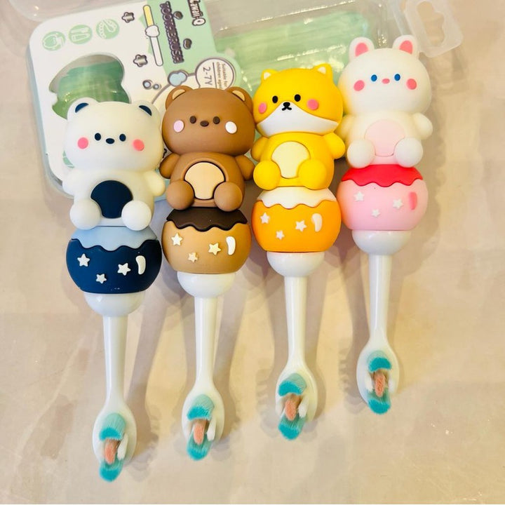 3D Teddy Bear Shape Microfiber Soft Bristles Toothbrush with Travel Case