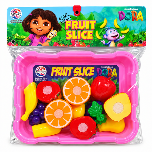 Ratnas Dora Fruit Slice Toy Set for Kids – Realistic Sliceable Play Food Kitchen Set with Storage Tray | Pretend Play
