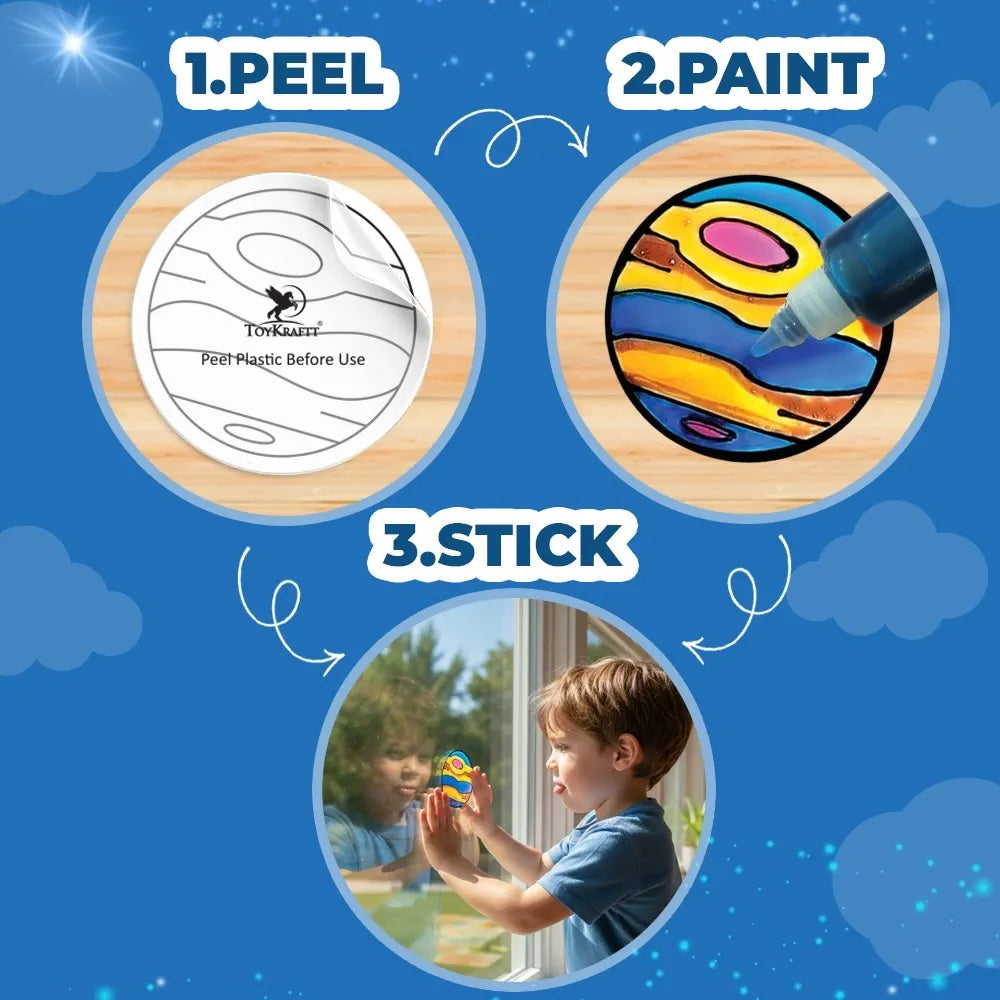 Toykraft Paint Your Own Space Suncatchers | Glass Painting Window Art Kit