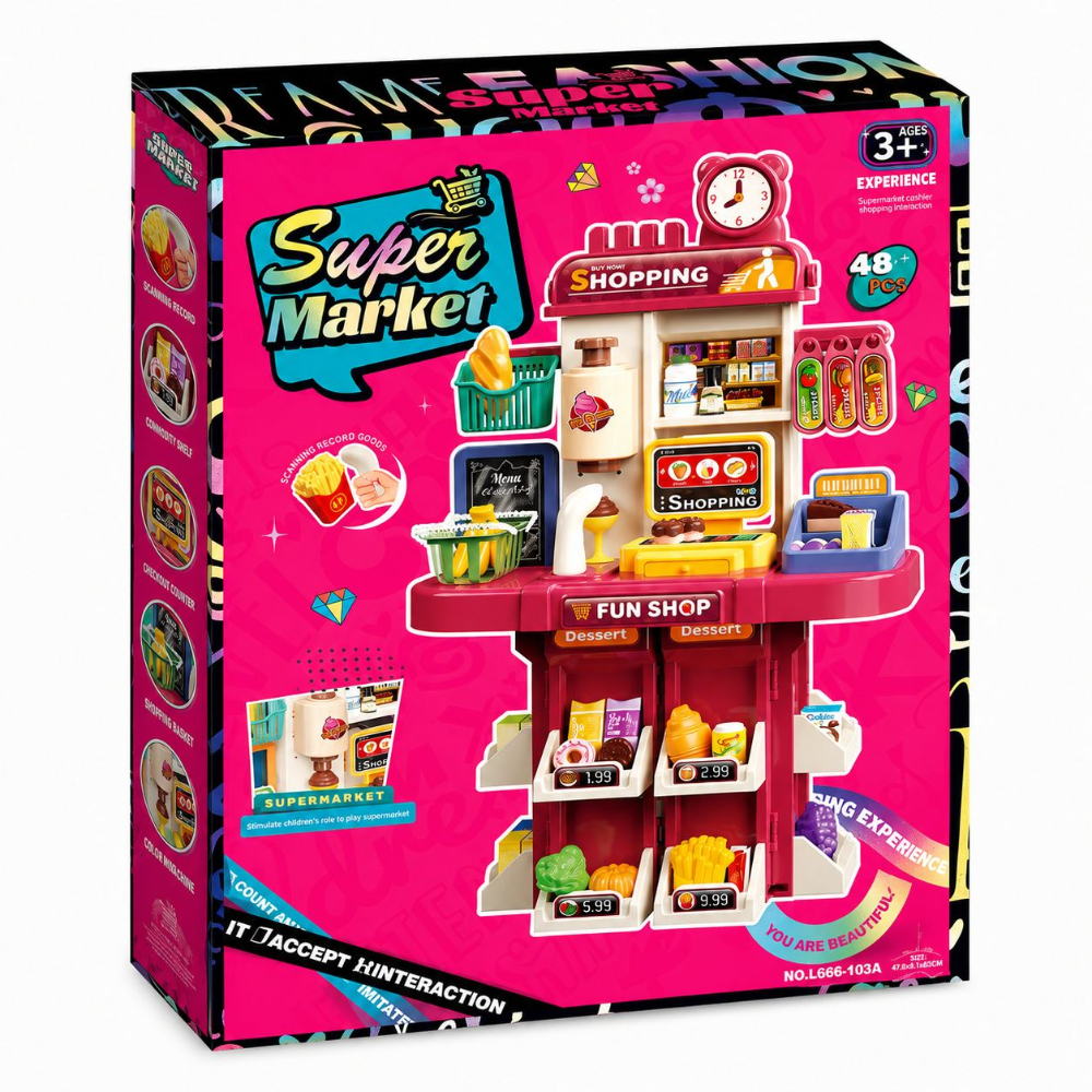 Super Market Pretend Play Set | 47-Piece Kids Shopping & Shop Role-Play Toy