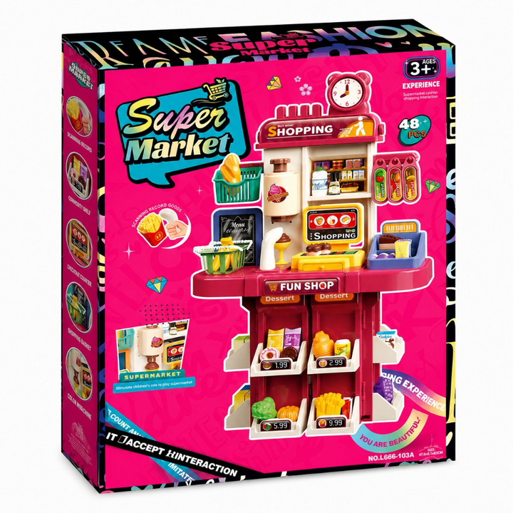 Super Market Pretend Play Set | 47-Piece Kids Shopping & Shop Role-Play Toy