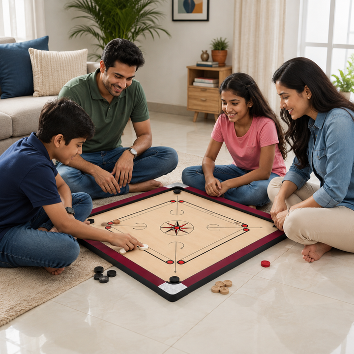 32.5 Inch Wooden Carrom Board | Indoor Family Board Game with Corner Pockets
