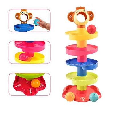 5 Layer Roll Ball Drop and Roll Swirling Tower Monkey Toy Play Set