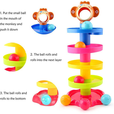 5 Layer Roll Ball Drop and Roll Swirling Tower Monkey Toy Play Set