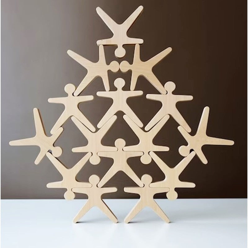 Balancing Stacking Toy Human Shapes Wooden Blocks Natural Brown for Kids (Set of 16 pieces)