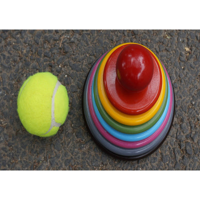 Colorful Wooden Round Seven Stone Lagori Pitthu Game Set with Ballional Indian Stacking and Balancing Game