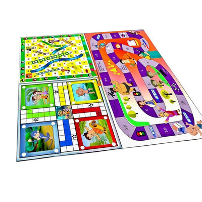 Reversible Chota Bheem Cartoon Printed Jumbo 3 in 1 Ludo, Snake & Ladder Mat Dice and Tokens