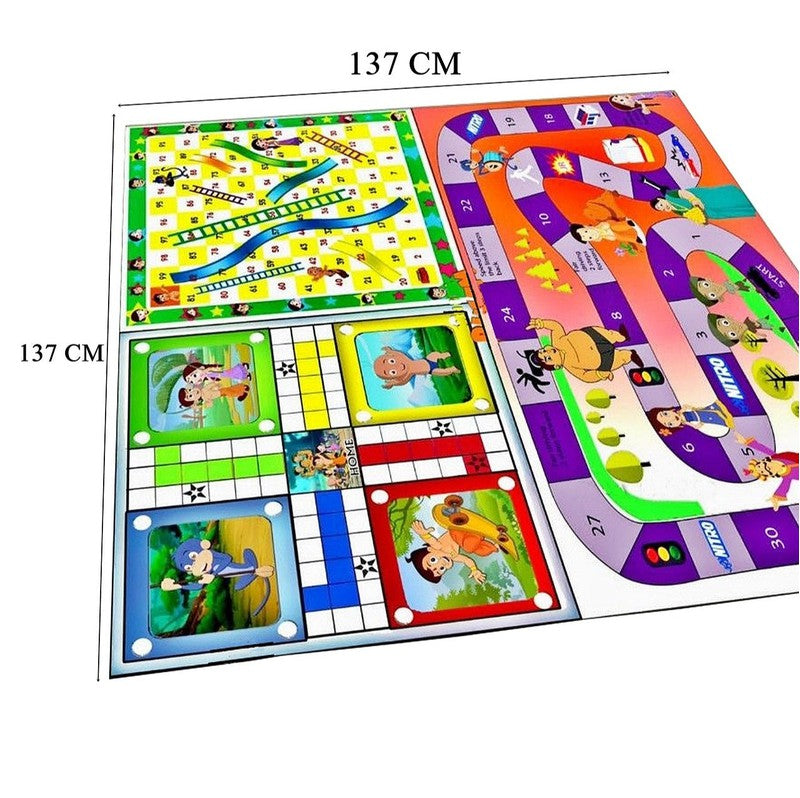 Reversible Chota Bheem Cartoon Printed Jumbo 3 in 1 Ludo, Snake & Ladder Mat Dice and Tokens