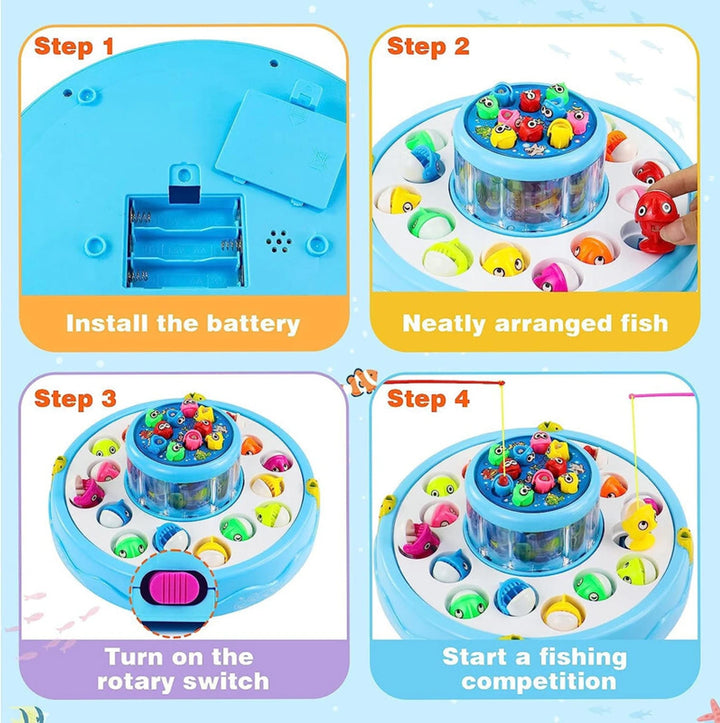 GoGo Fishing Game Toy for Kids | 26 Fish Rotating Pond with Music