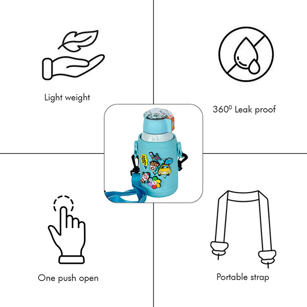 Temperature Control Insulated Vacuum Flask Kids Stainless Steel water Bottle (Light Blue)