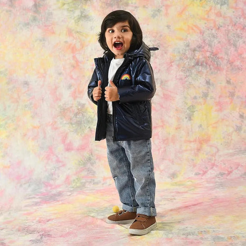 Mi Arcus Puffer Blue Jacket with Front Zip-Opening & Welt Pockets.