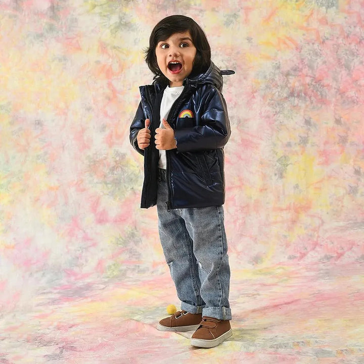 Mi Arcus Puffer Blue Jacket with Front Zip-Opening & Welt Pockets.