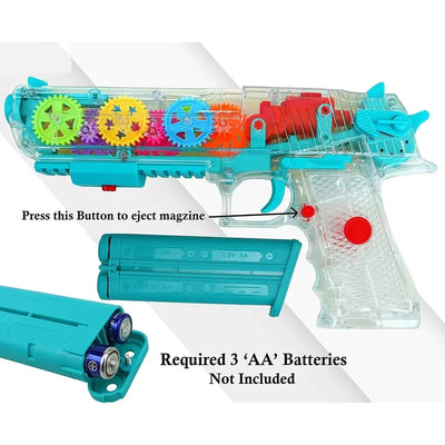 Transparent Gear Gun with Moving Gears, Music and Lights